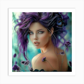 Beautiful Woman With Purple Hair Art Print