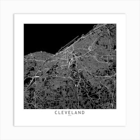 Cleveland Black And White Map Square Art Print