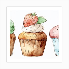 Watercolor Cupcakes Art Print