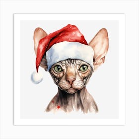 Sphynx Cat In Santa Hat 1 Art Print