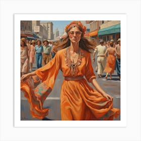 Woman In An Orange Dress Art Print