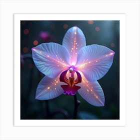 A Radiant Orchid With Petals Of Shifting, Holographic Light Blooming In A Mystical Garden Art Print