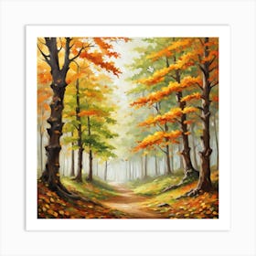 Forest In Autumn In Minimalist Style Square Composition 68 Art Print