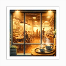 Cozy Coffee Shop Wall Print Art A Warm And Inviting Scene Of A Coffee Shop, Perfect For Bringing A Sense Of Comfort And Relaxation To Any Space Art Print