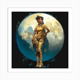 Woman Standing In Front Of A Moon Art Print