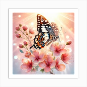 Butterfly On Cherry Blossoms Art Print