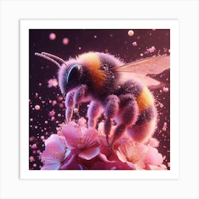 Bee On Pink Flowers Art Print