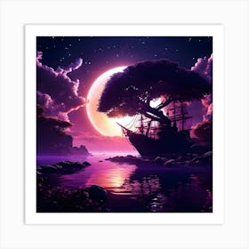 Ship In The Moonlight 1 Art Print