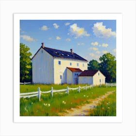 Scenic Views Timeless Houses and Fences White Farmhouse Art Print