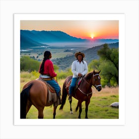 Sunset On Horseback 2 Art Print