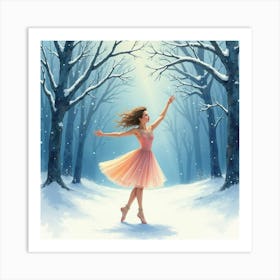 Watercolor Dancer Against A Magical Winter Scene 1 Art Print