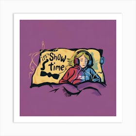 ITS SHOW TIME - A Blonde 16-Year-Old Girl In A Red Hoodie Laying - Listening To Music Art Print