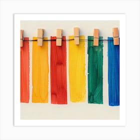 Rainbow Paint On Clothesline Art Print