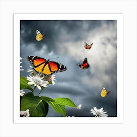 Butterfly And Flowers Art Print