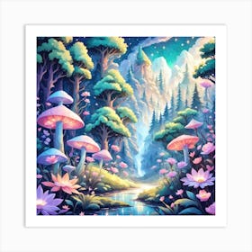 A Fantasy Forest With Twinkling Stars In Pastel Tone Square Composition 305 Art Print