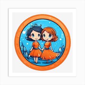 Two Girls In Orange Dresses Art Print