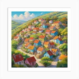 Village On A Hill Art Print Art Print