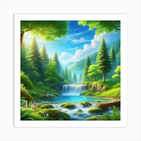 Waterfall In The Forest 46 Art Print