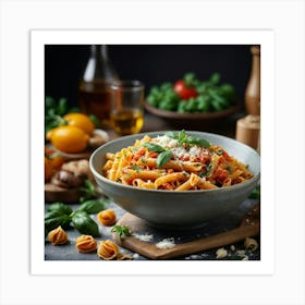 Pasta With Tomato Sauce On The Table Art Print