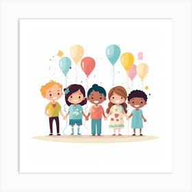 Children Holding Balloons Art Print