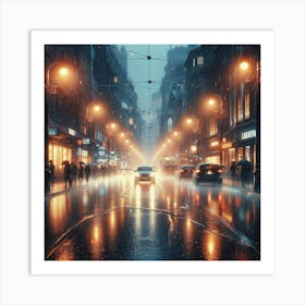 Rainy City Street Art Print