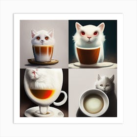 Four Cats Drinking Coffee Art Print