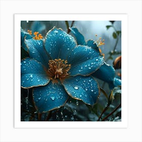 Blue Flowers In The Rain 1 Art Print