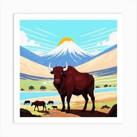 Bulls In The Mountains Art Print