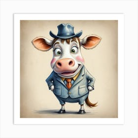 Cartoon Cow In Business Suit Art Print