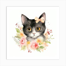 Kitty With Flowers Art Print