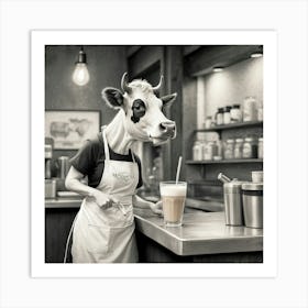 Cow In A Coffee Shop Art Print