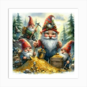 Gnomes In Gold Art Print