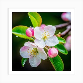 Blooming Pear Tree In Spring Close Shot Showcasing The Intricate Arrangement Of Small Blush Toned B (1) Art Print