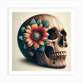 A wooden skull Art Print