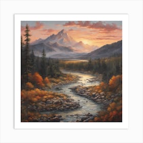 A Landscape Painting Of A Mountain Range At Sunset Art Print