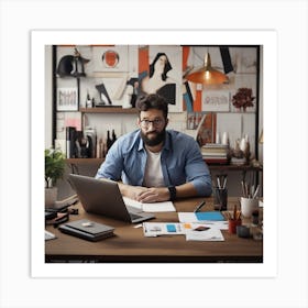 Man Working At Desk Art Print