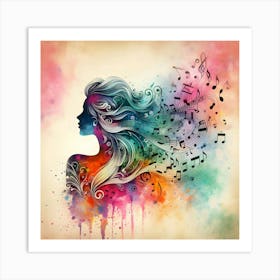 Woman With Musical Notes Art Print