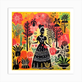 Mexican Woman In Garden Art Print