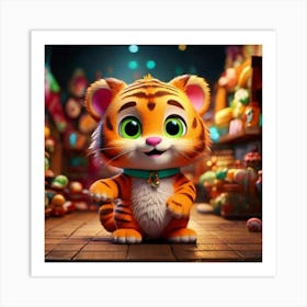 Firefly 3d, Animated, Cute, Little, Happy, Green, Tiger, Yellow Eyes, Candy, Store, Whimsical, Playf (2) Art Print