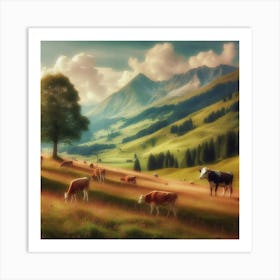 Cows In The Mountains 2 Art Print