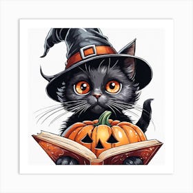 Cute Cat Halloween Pumpkin (45) Art Print