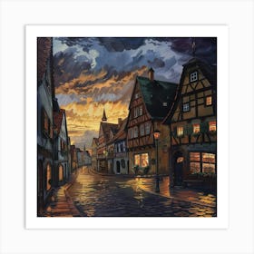 German Traditional Townscape At Dusk Art Print