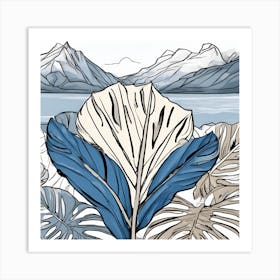 Tropical Leaves And Mountains Art Print