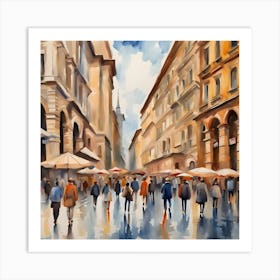 People Walking In The City of Milan Art Print