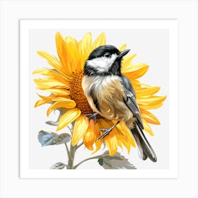 Chickadee On Sunflower 2 Art Print