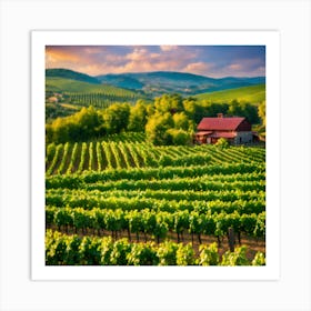 Vineyard Field At Sunset Art Print