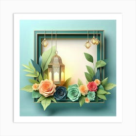 Frame With Flowers And Lantern 4 Art Print