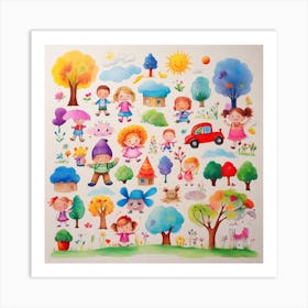 Colorful children's drawings 1 Art Print