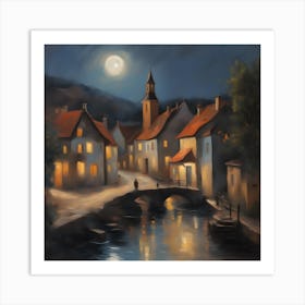 Moonlight In The Village Art Print