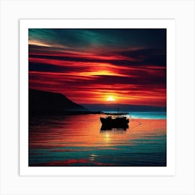 Boat At Sunset Art Print